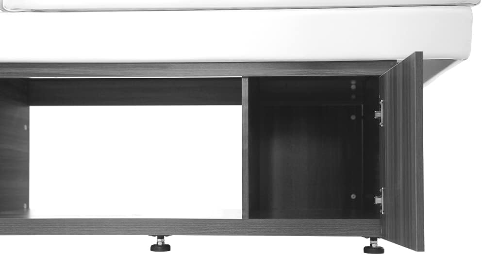 Vela Lash Bar adjustable spa bed for estheticians with wooden storage and white cushioned surface