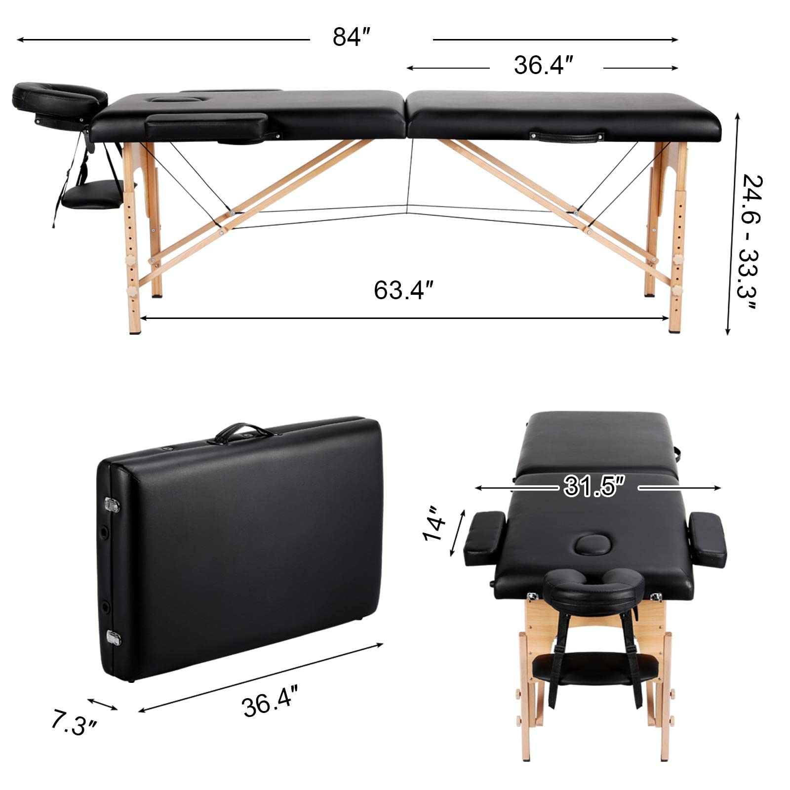 Professional lash artist table massage bed with adjustable height and foldable design for easy transport