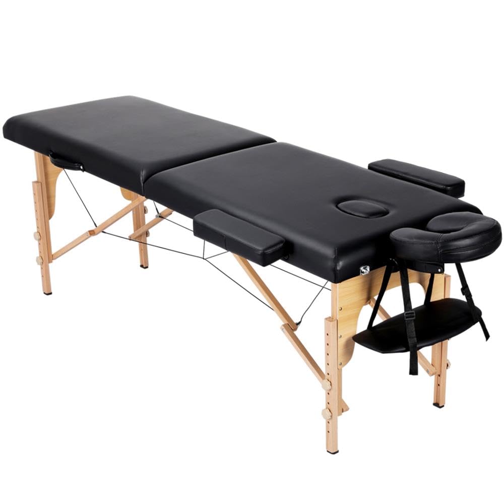 Black professional lash artist table massage bed with wooden legs and adjustable armrests