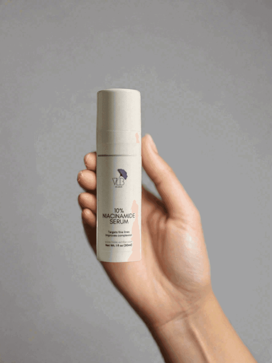 Vela Lash Bar anti-aging niacinamide serum in a sleek pump bottle for youthful skin