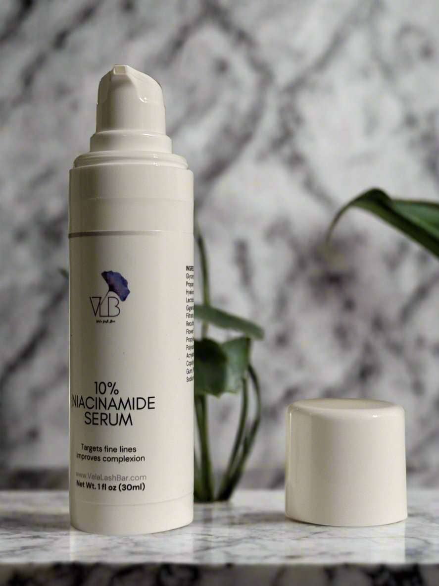 Vela Lash Bar 10% Niacinamide Serum for anti-aging, targeting fine lines and improving complexion