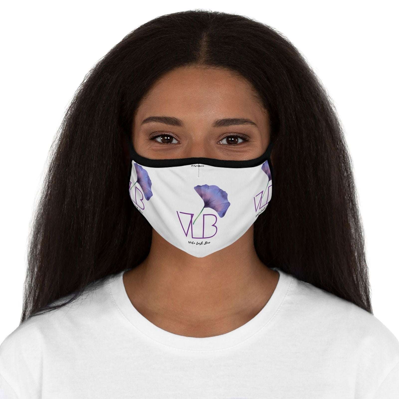 Vela Lash Bar comfortable face mask for beauty with purple floral design and black trim